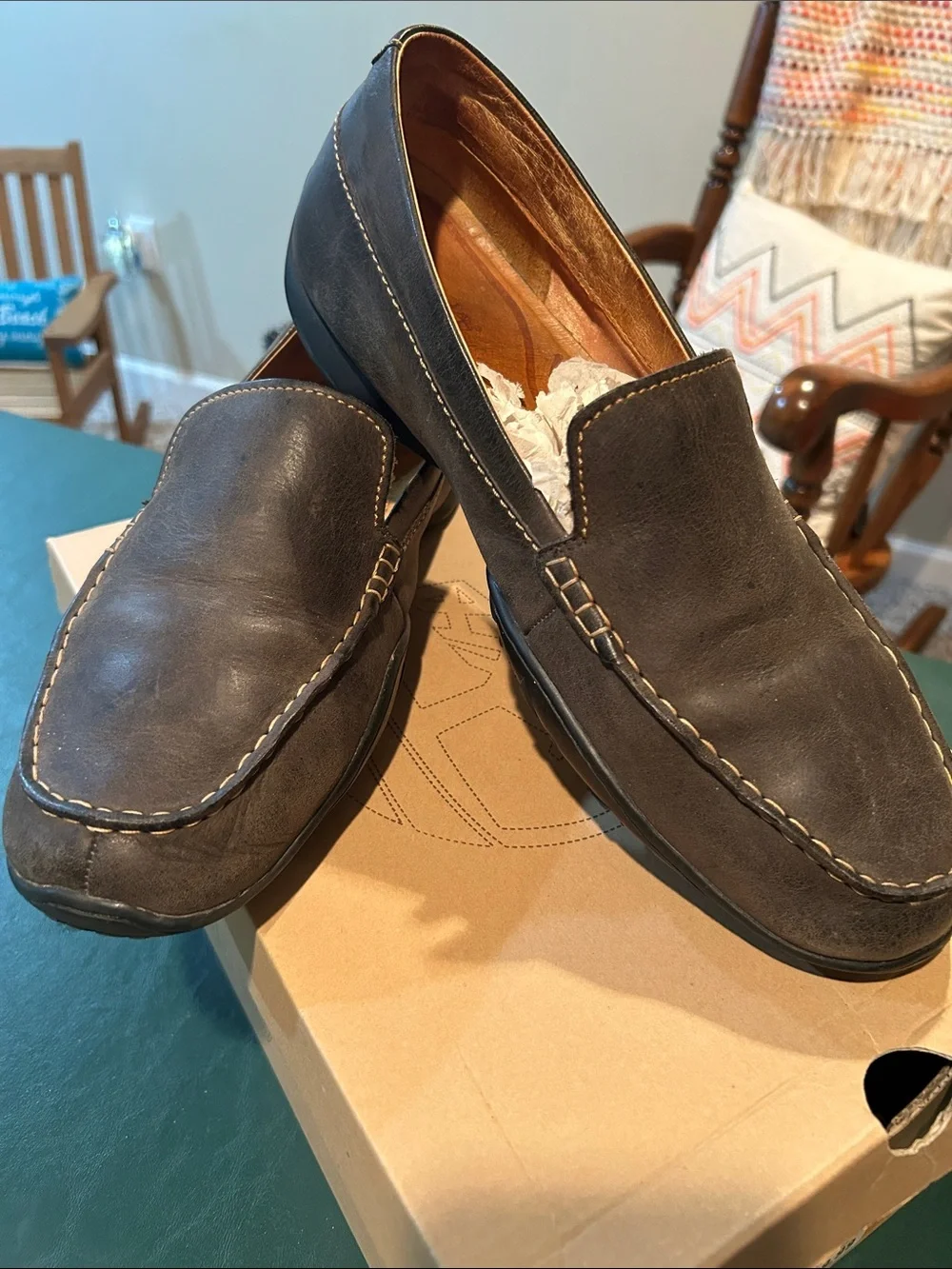 Timberland Men's Dark Brown Leather Moc Toe Slip-Ons